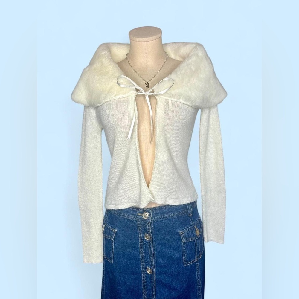 Front-Tie Cardigan w/ Faux Fur Trim Woman’s XS/S